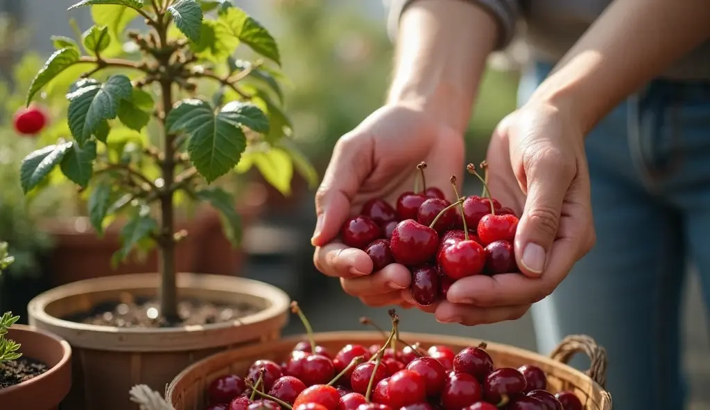 Harvesting Cherries in Urban Gardens